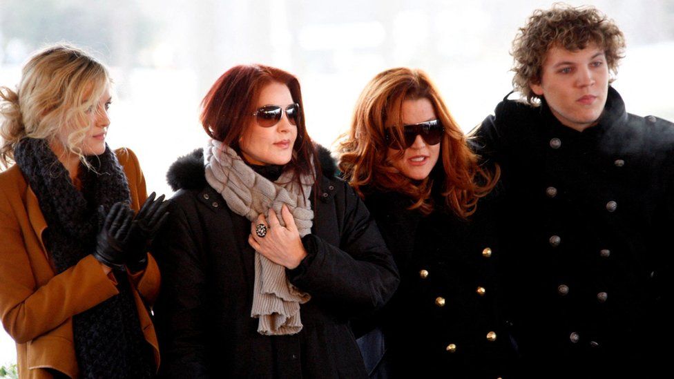 The Presley family: Riley Keough, Priscilla Presley, Lisa Marie Presley and Benjamin Keough welcome fans during the 75th birthday celebration for Elvis Presley in Memphis, Tennessee, U.S. January 8, 2010