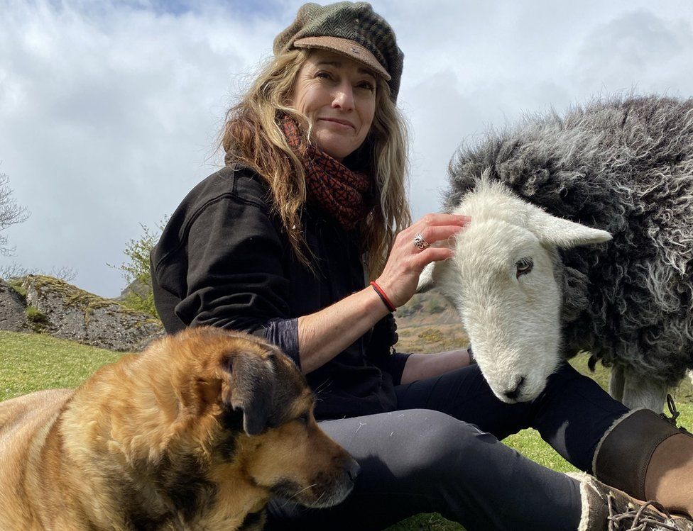 Jo Watson with a sheep and dog