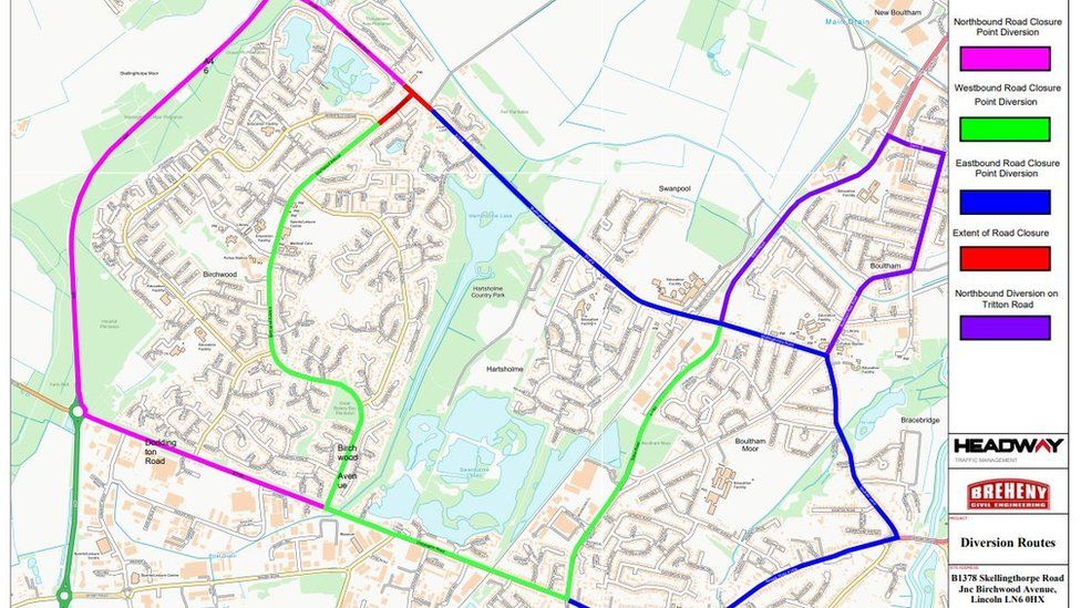 Diversion route for Skellingthorpe Road/Birchwood Avenue