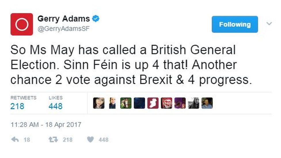Gerry Adams election tweet