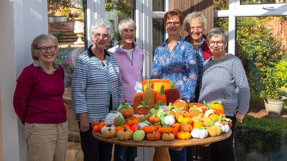 Knitted pumpkins and volunteers