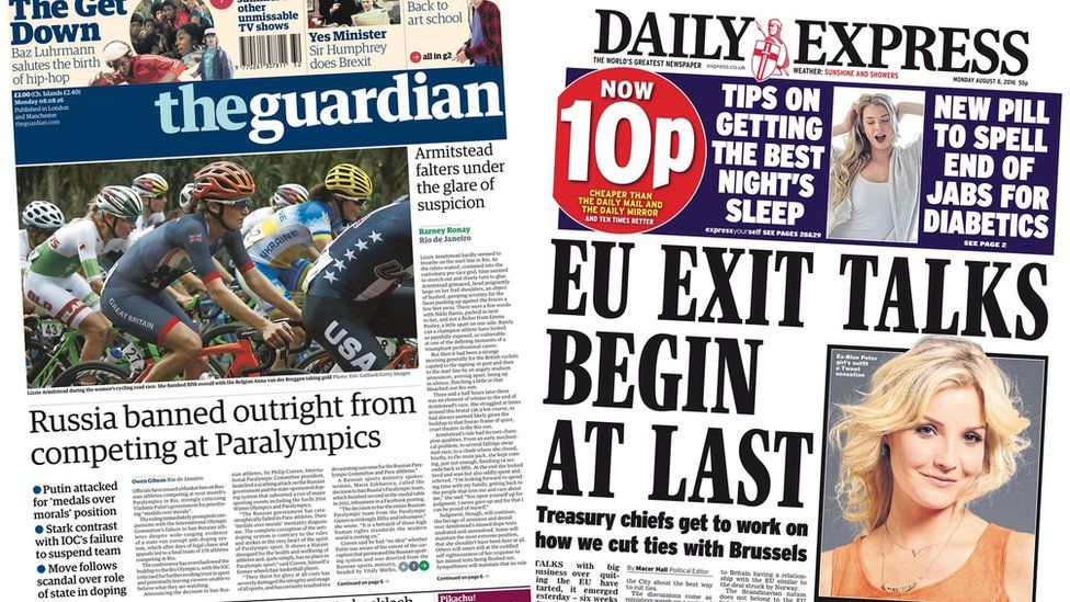 The Guardian and Daily Express fronts