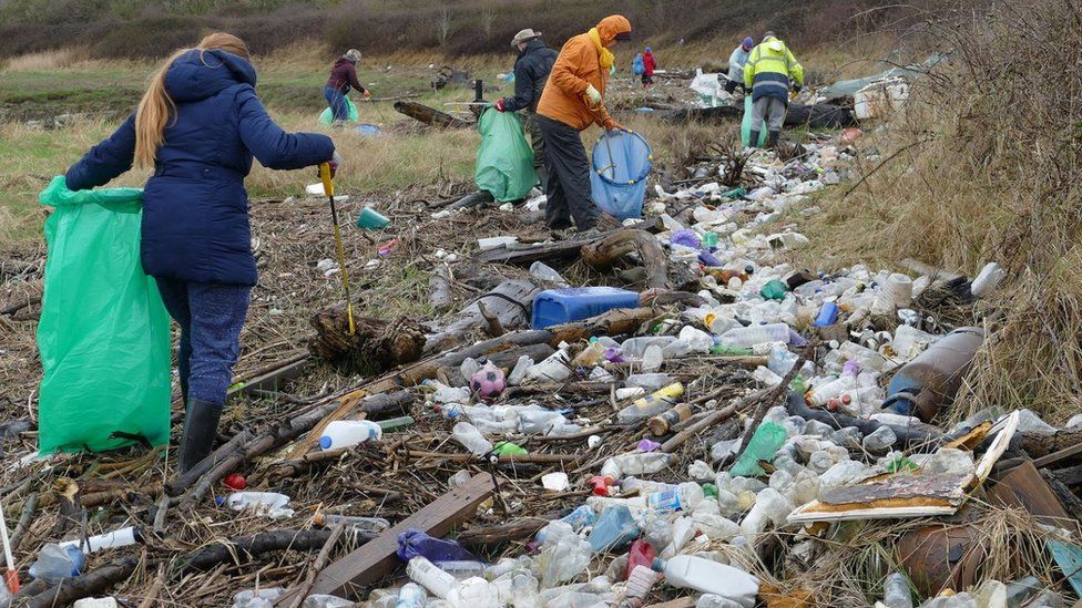 Volunteers picked up piles of rubbish and plastic