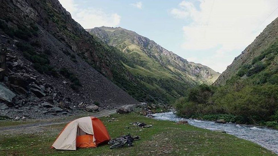 The Americans posted a photo of their camping spot in Kyrgyzstan