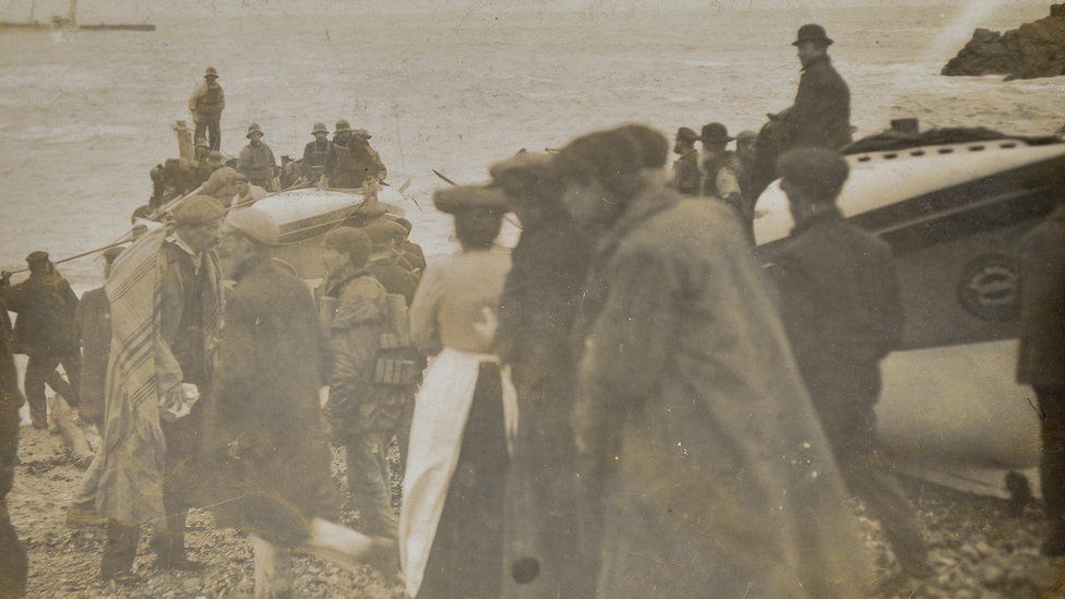 Survivors being brought ashore from the Suevic
