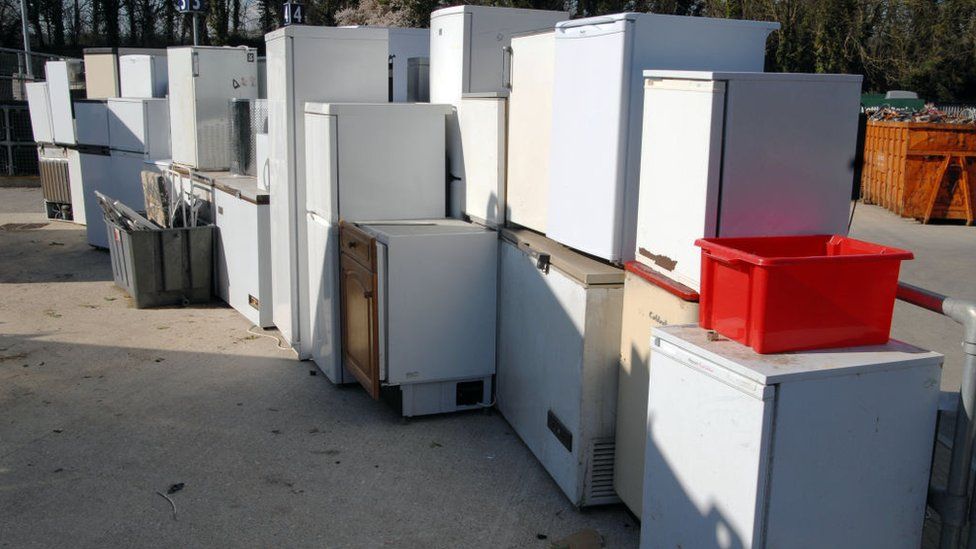 Photo of fridges waiting for recycling