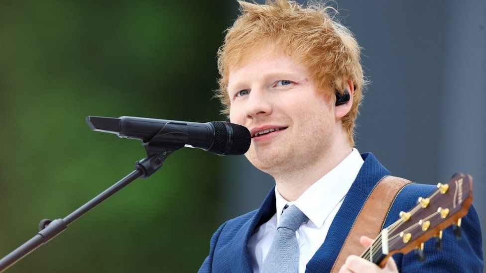 Singer Ed Sheeran performing at the Platinum Jubilee Pageant, marking the end of the celebrations for the Platinum Jubilee of Queen Elizabeth II, June 5, 2022