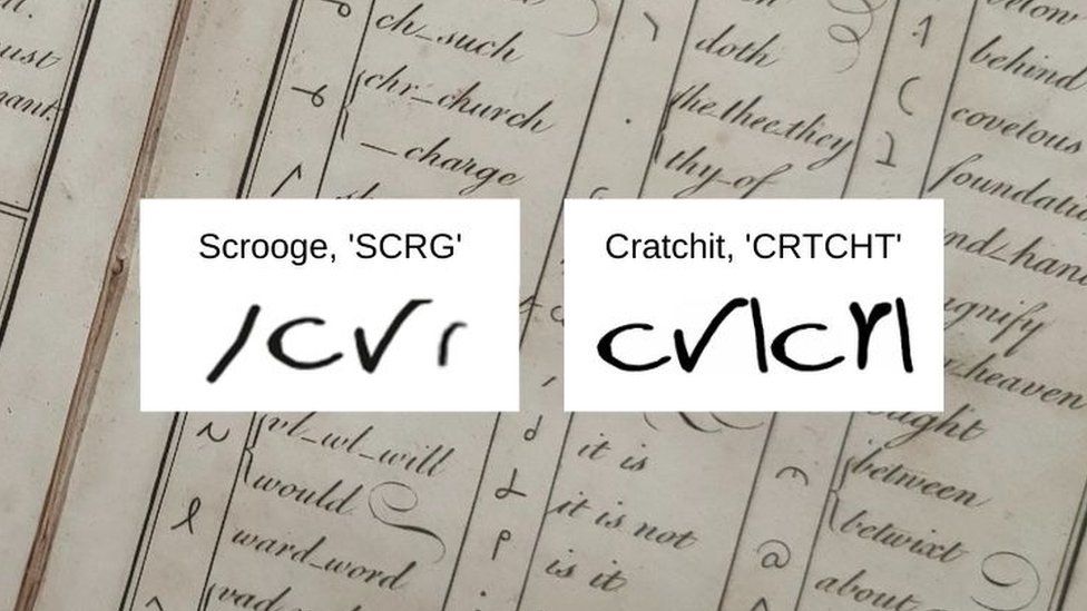 Scrooge and Cratchit in shorthand