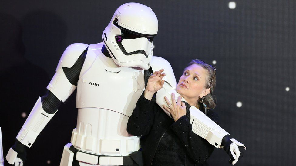 Stormtrooper and Carrie Fisher