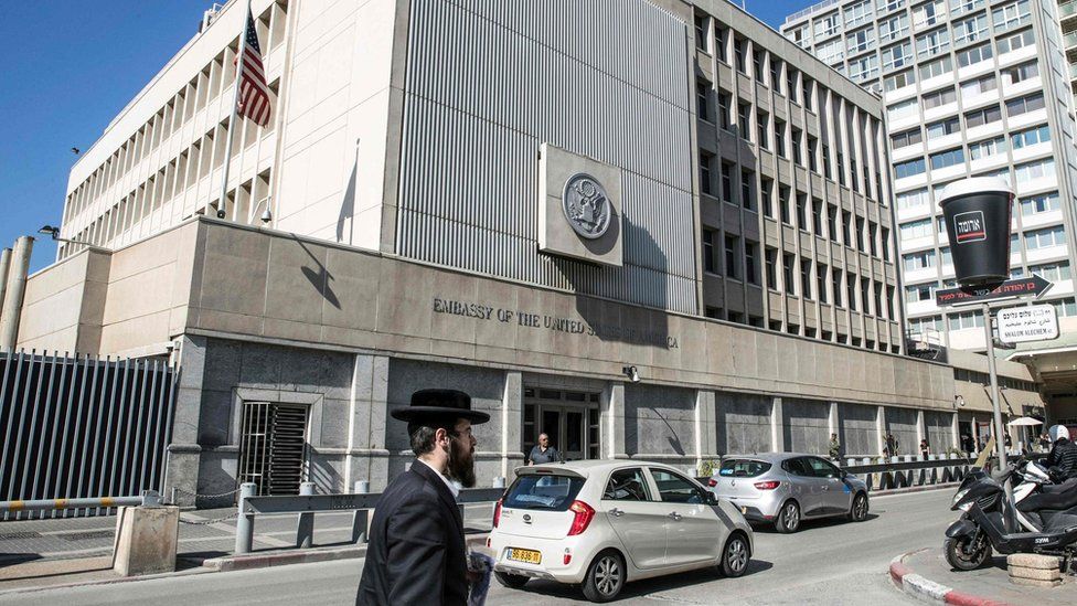 The exterior of the US Embassy in the Israeli coastal city of Tel Aviv