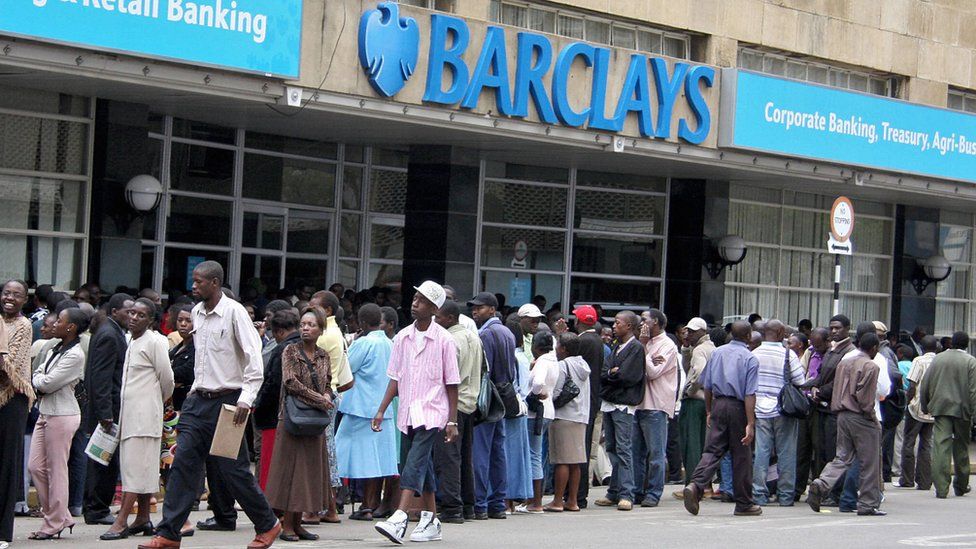 Queues outside Barclays Bank
