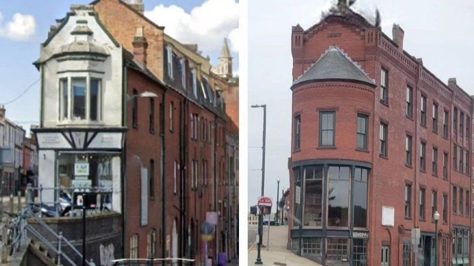 Two similar buildings in Norwich, UK and Norwich, Connecticut, USA
