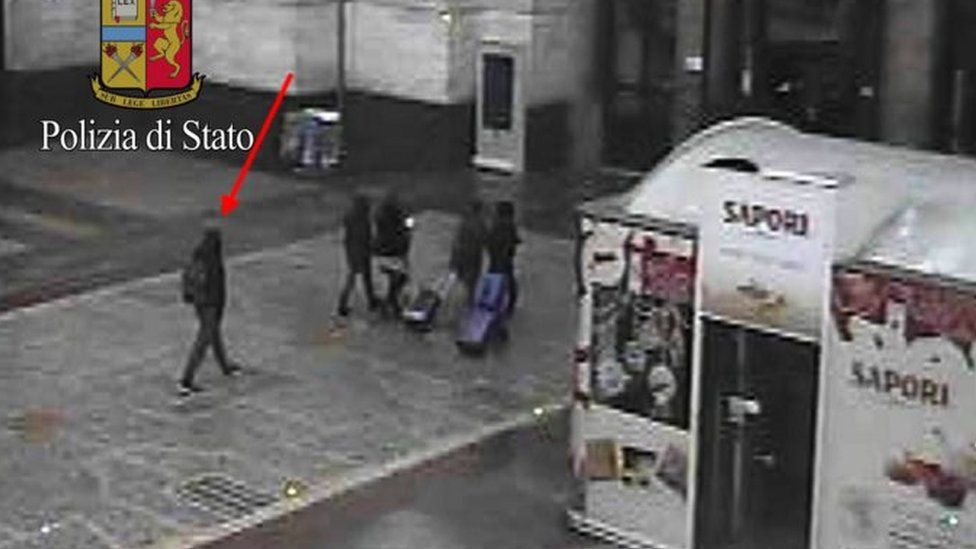 An Italian police photo showing Amri arriving at Milan central station on 23 December