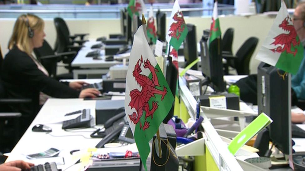 Welsh flags in offce