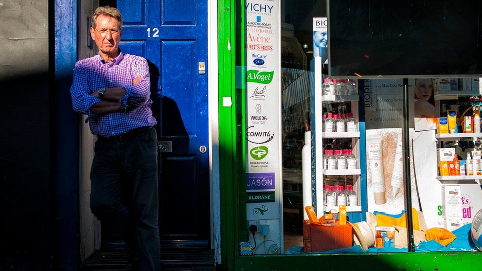 Chip Somers in the doorway of a former doctor's surgery where he collapsed after a drug overdose