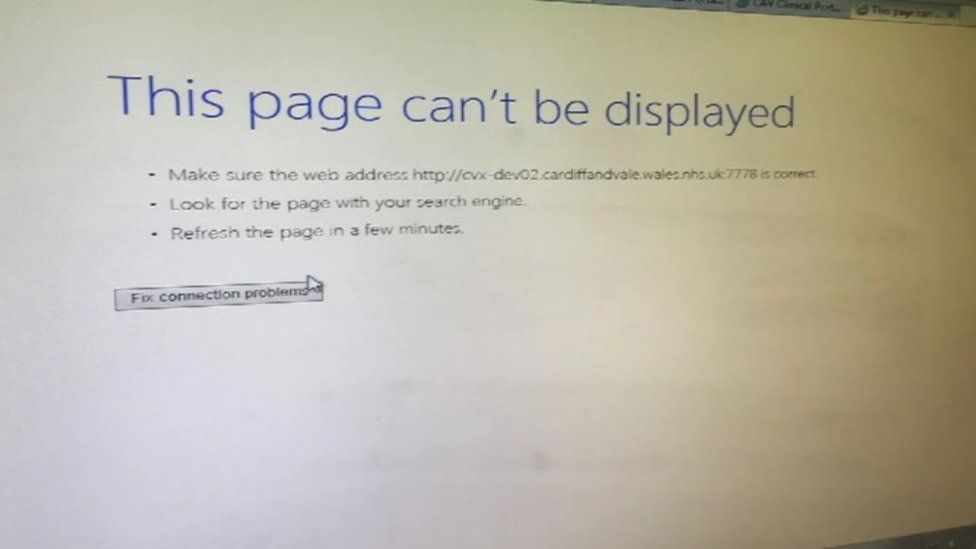 A screen doctors are seeing as they try accessing the Welsh NHS portal