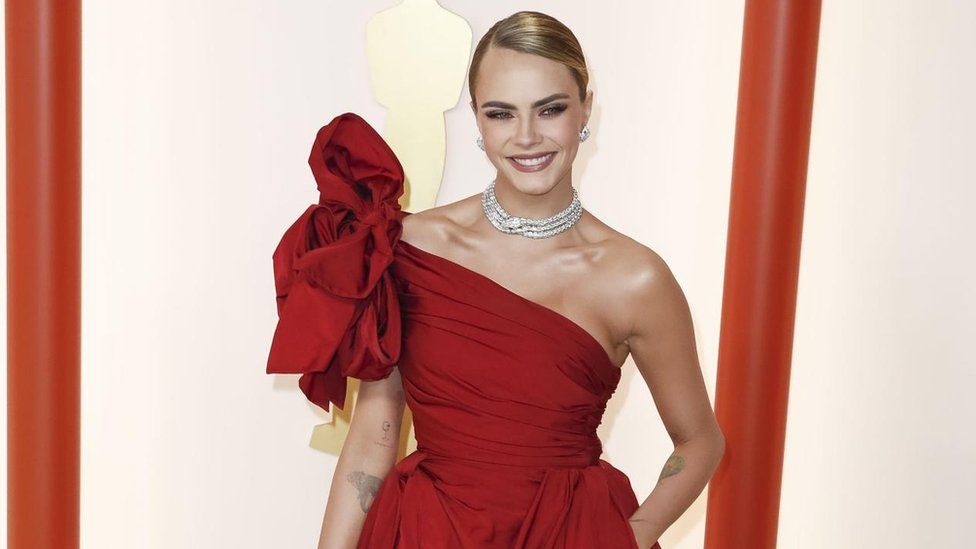 Cara Delevingne arrives for the 95th annual Academy Awards ceremony at the Dolby Theatre in Hollywood, Los Angeles, California, USA, 12 March 2023.