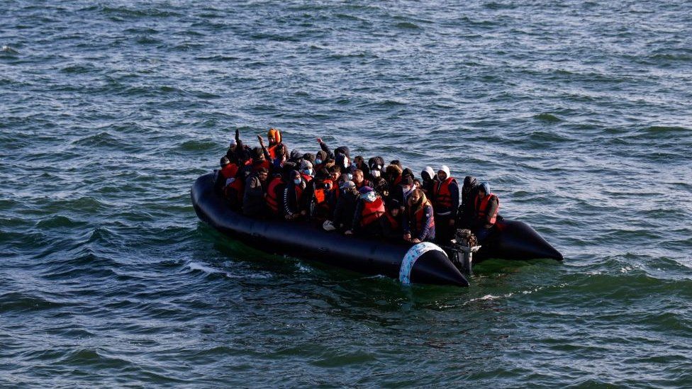 Migrants call the Abeille Languedoc for help following a failed crossing attempt due to a problem in the boats engine in French waters while trying to illegally cross the English Channel