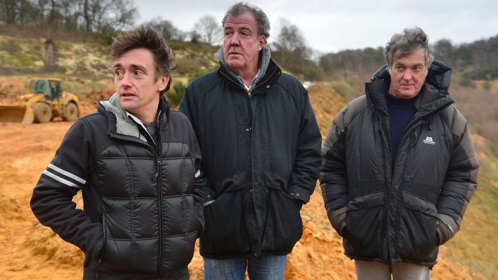 Richard Hammond, Jeremy Clarkson and James May filming Top Gear