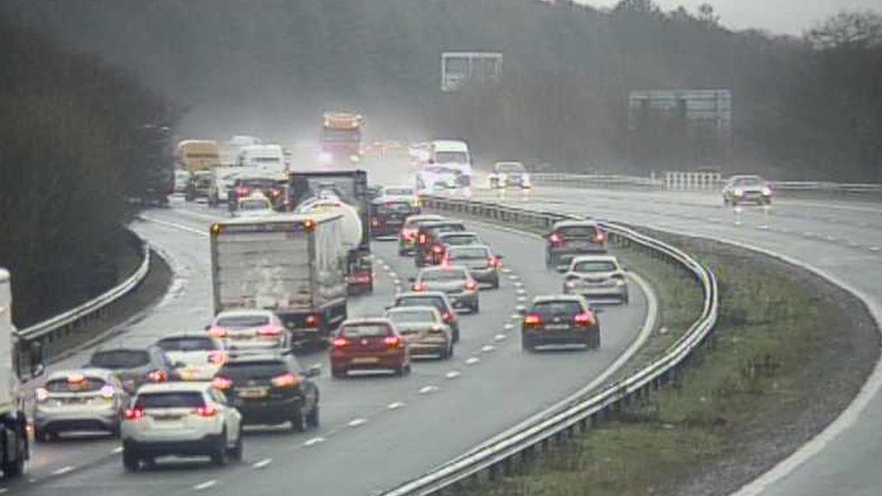 Surface water has caused problems on the M4 near Bridgend