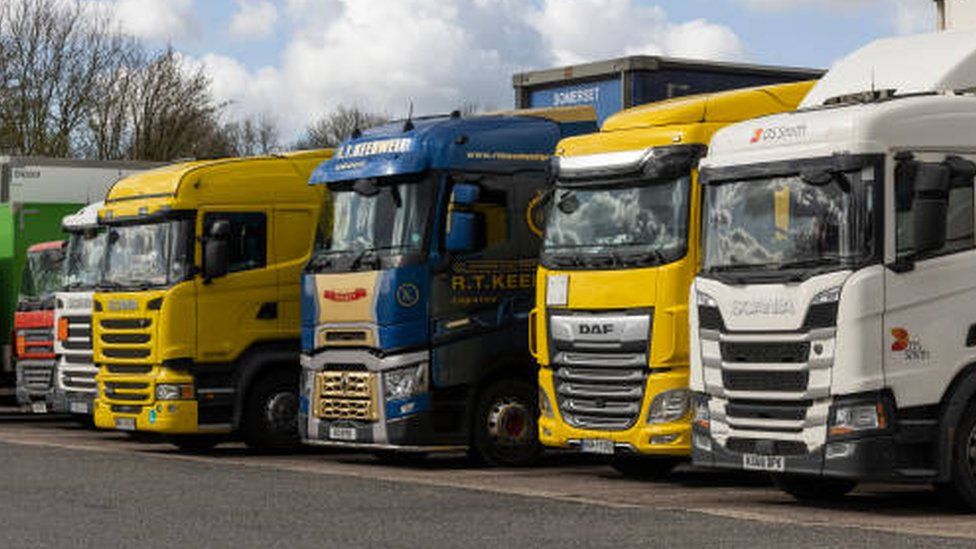 Lorries at a motorway service station