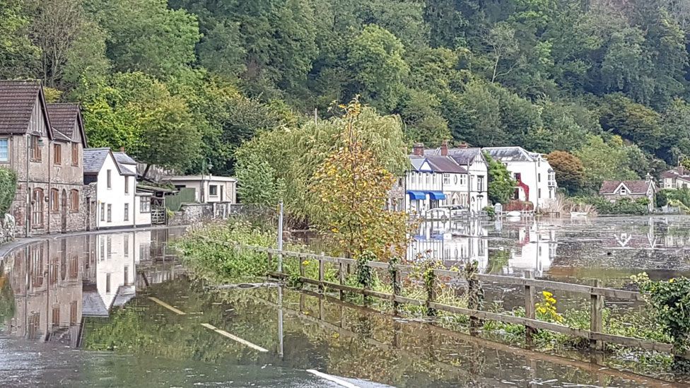 The A466 at Tintern is closed because of flooding