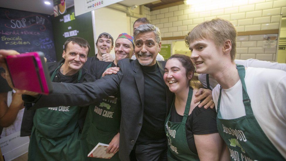 George Clooney with Social Bite staff