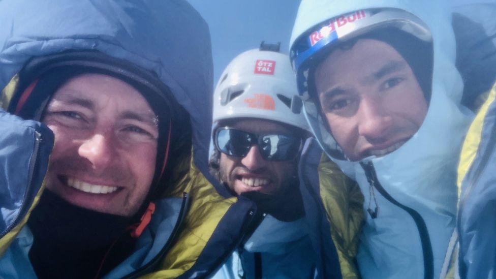 Jess Roskelley, Hansjörg Auer and David Lama on what is believed to be the summit of Howse Peak on Tuesday, April 16, 2019, a day before they were reported missing
