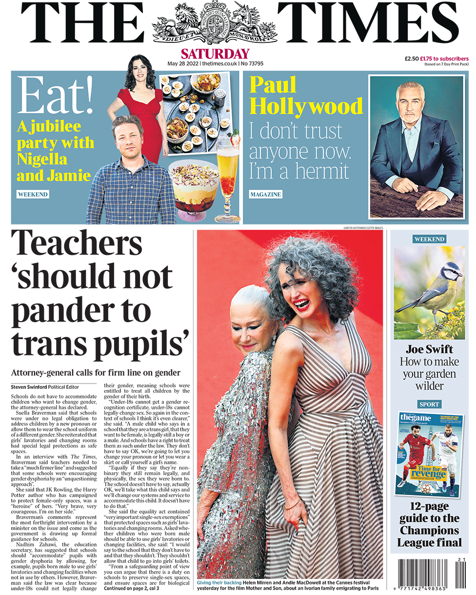 Заголовок в Times гласит: «Учителя не должны потакать транс-ученикам»