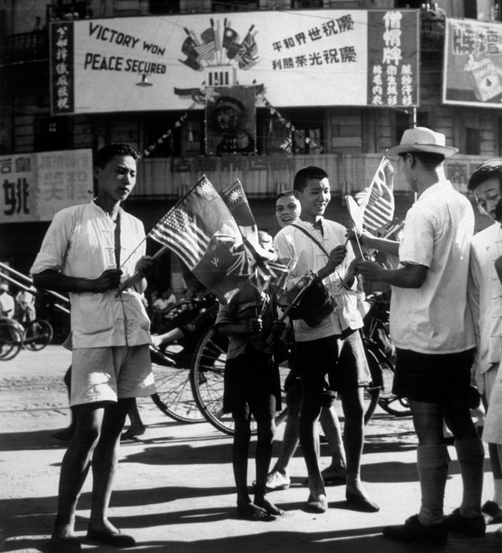 Residents of Shanghai celebrate the end of the war, circa 1945