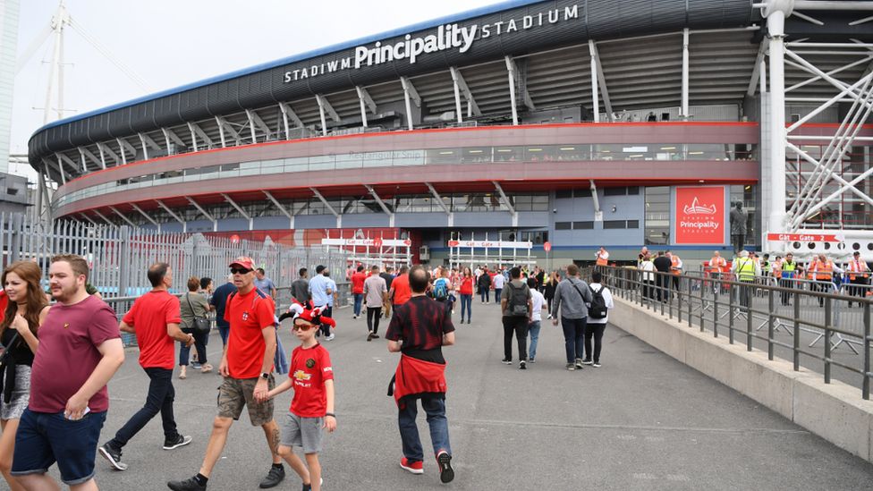 Crowds outside the Principality Stadium on Saturday