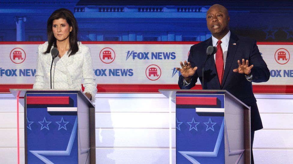 Republican presidential candidates on stage in Milwaukee, Wisconsin, on 23 August 2023
