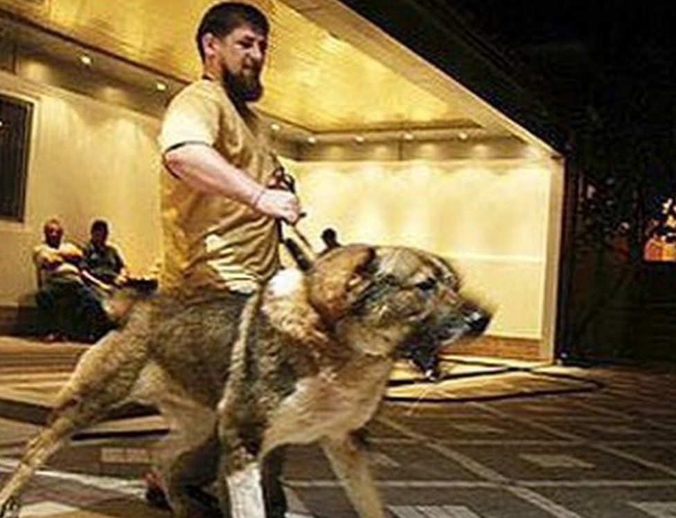 Ramzan Kadyrov with his dog Tarzan