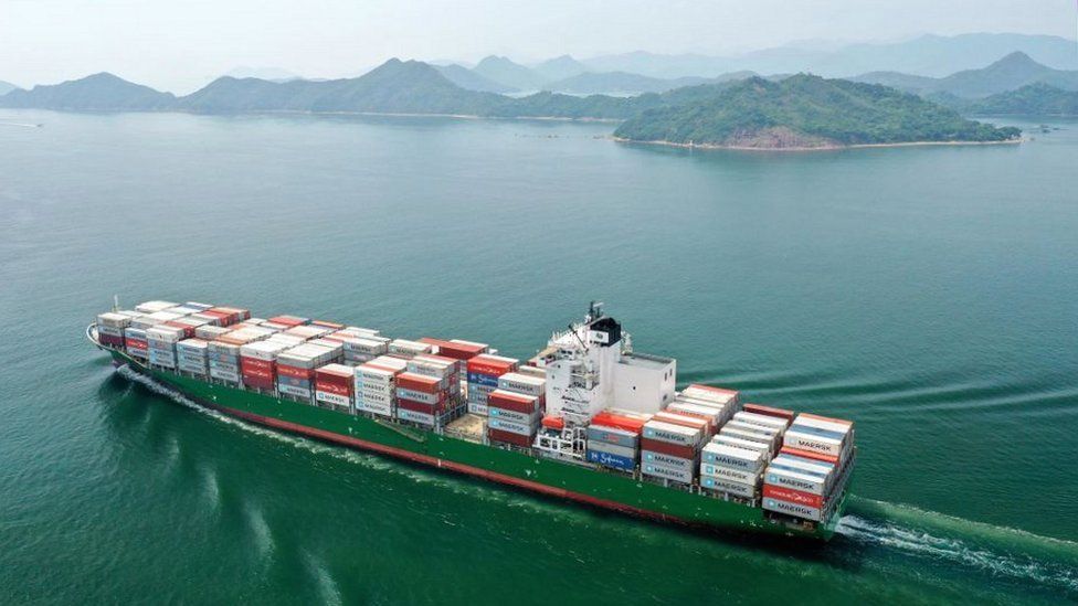 A cargo ship leaves the Yantian port in Shenzhen.