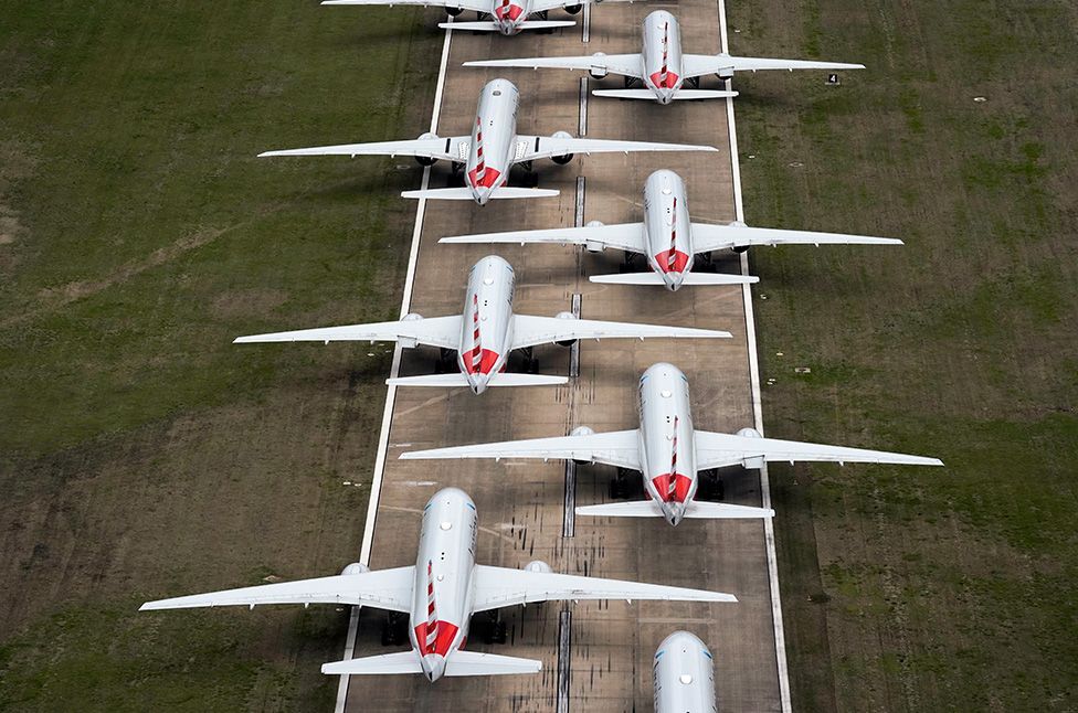 Stacked planes on runway