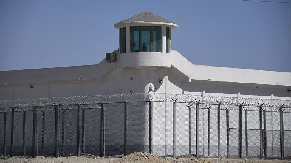 a watchtower on a high-security facility near what is believed to be a re-education camp where mostly Muslim ethnic minorities are detained, on the outskirts of Hotan, in China's northwestern Xinjiang region.