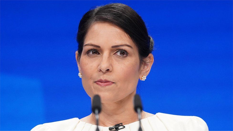 Priti Patel speaking at the Conservative Party Conference in October 2021