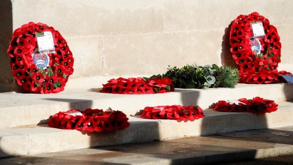 Poppy wreaths at the Cenotaph