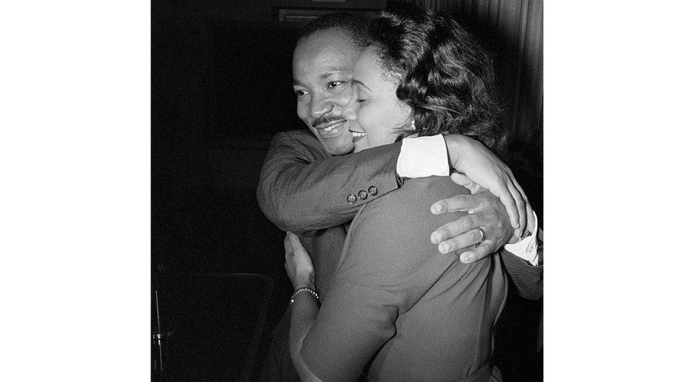 Dr King and Coretta Scott King hug
