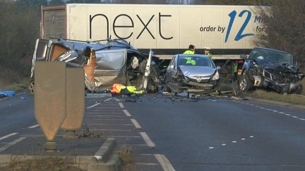 Five vehicle crash A142, Mepal (fifth car can't be seen)