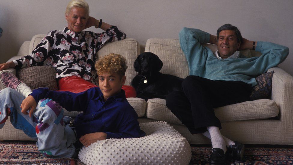 At home with his wife and son in Rome in 1988