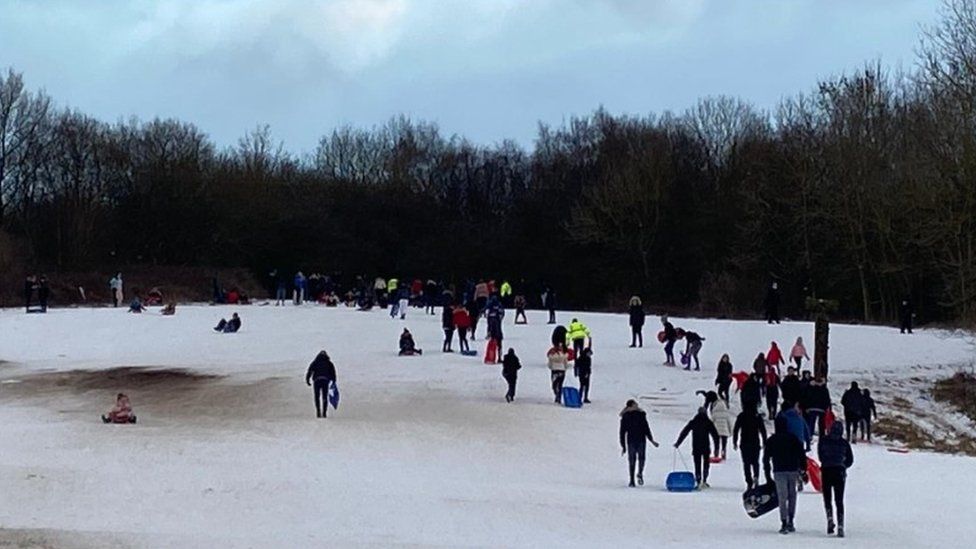 People sledging at the Country Park near Flatts Lane