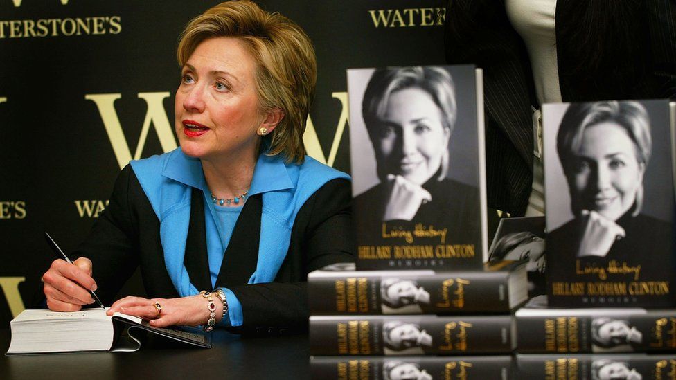 New York Senator and former First Lady, Hillary Rodham Clinton, signs copies of her autobiography, 'Living History' at Waterstone