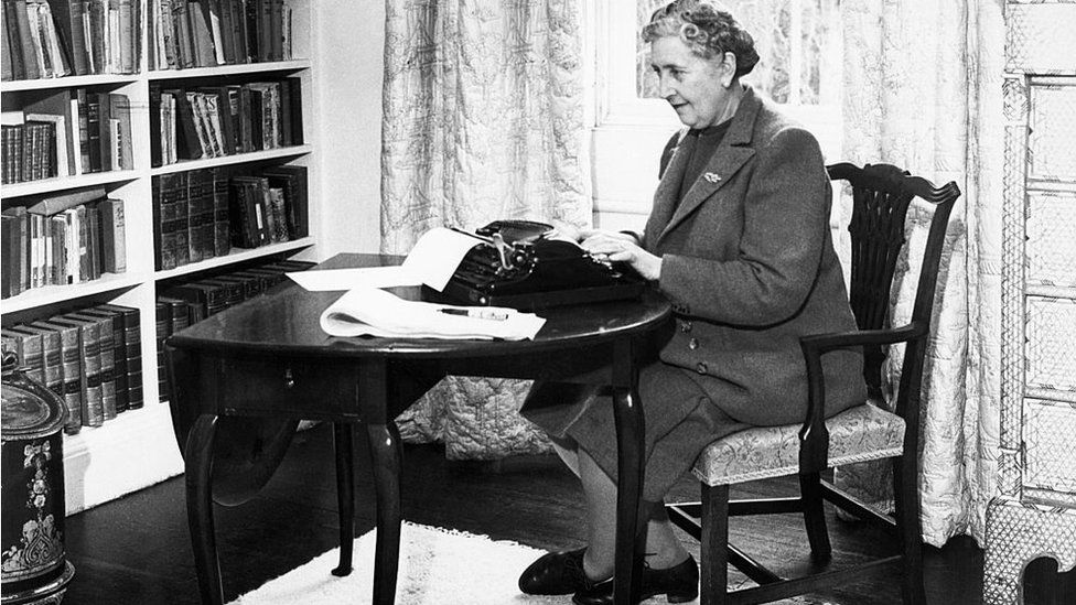 English detective novelist, Agatha Christie (1890 - 1976) typing at her home, Greenway House, Devon, January 1946.