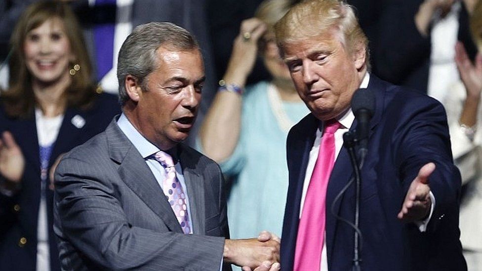 Nigel Farage and Donald Trump at a rally during the 2016 US Presidential election