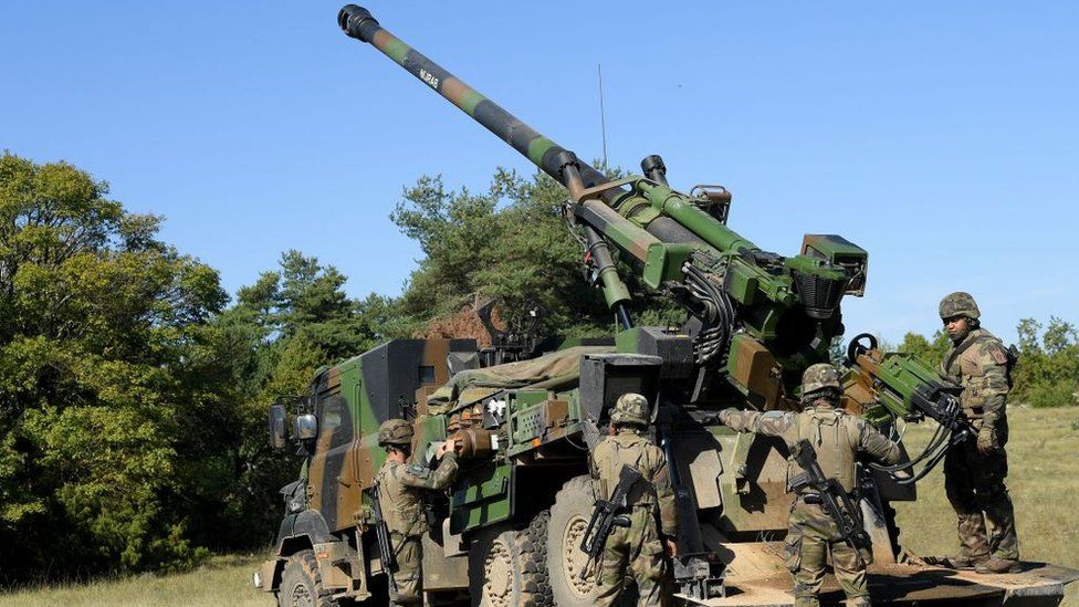 French soldiers with a Caesar self-propelled howitzer during an exercise in southern France, on 11 October 2021