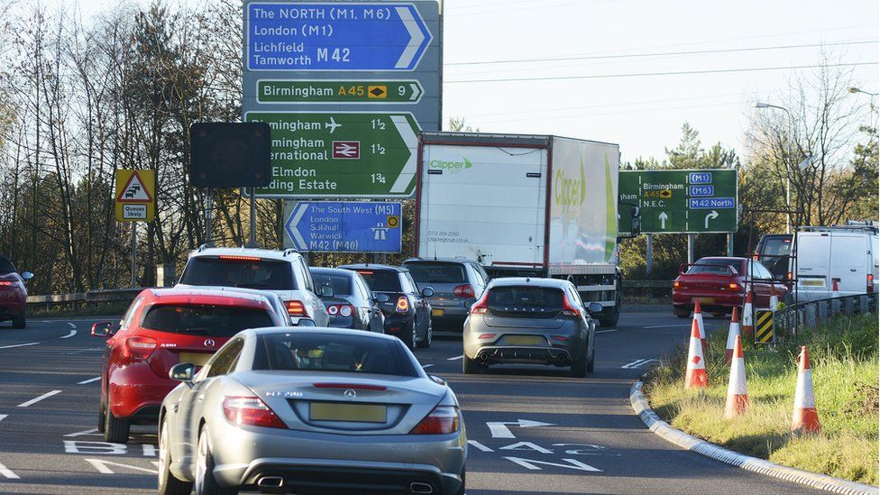 Traffic at junction six at the M42