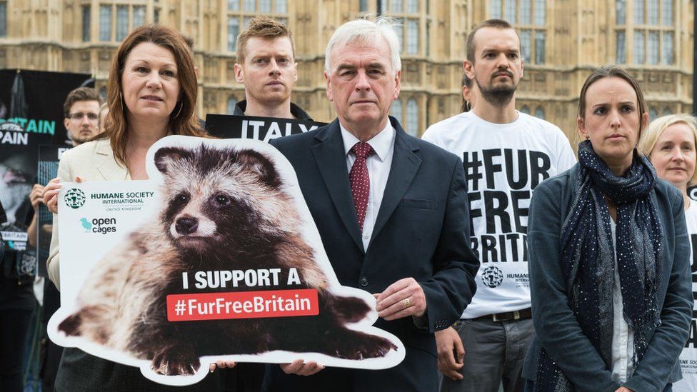 A fur protest outside the Houses of Parliament