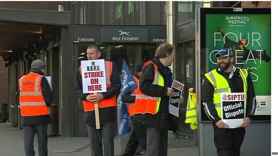 Bus strikers at bus station