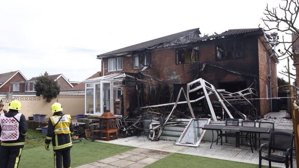 Fire wrecks Hayling Island semidetached houses BBC News